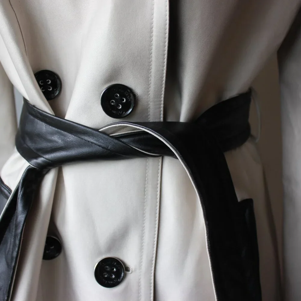 NWT Calvin Klein Trench Coat with Vegan Leather Contrast – Size L, Belted - Picture 2 of 16